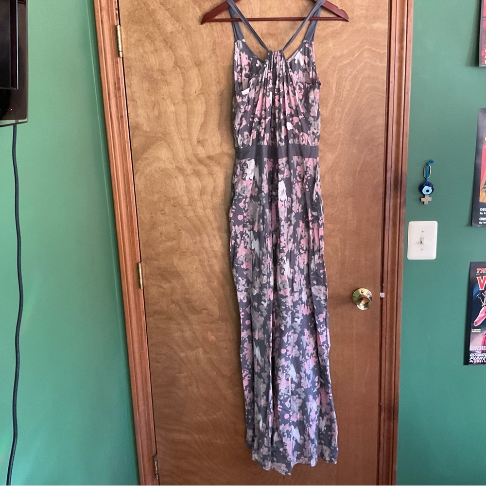Winter Kate Nymph Gray-and-Pink Abstract Floral Maxi Dress